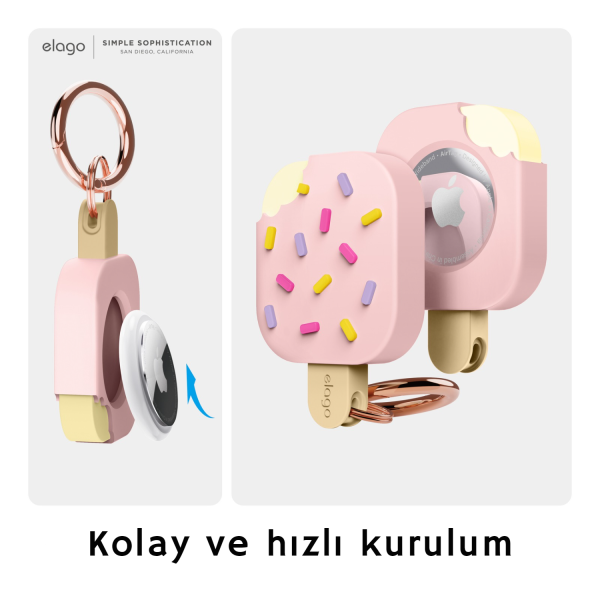 Elago Apple AirTag Uyumlu Silikon Dondurma Kılıf - Açık Pembe - Görsel 2
