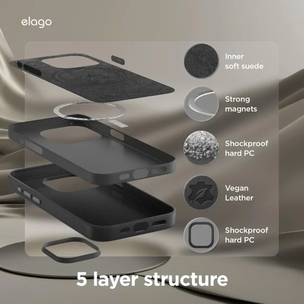 Elago iPhone 15 Pro Max Vegan Deri Magsafe Kılıf - Görsel 3