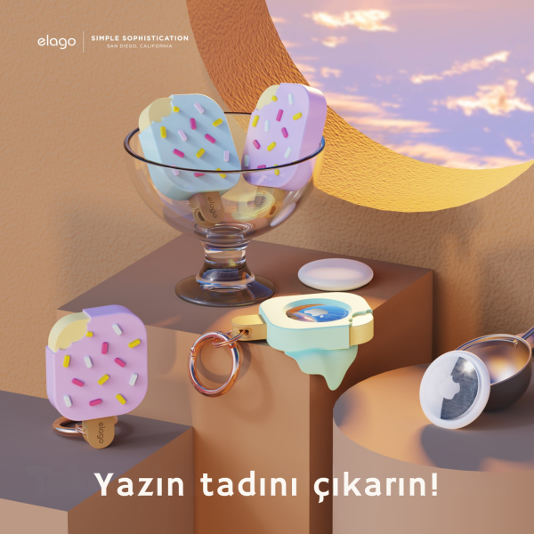 Elago Apple AirTag Uyumlu Silikon Dondurma Kılıf  - Lavanta - Görsel 6