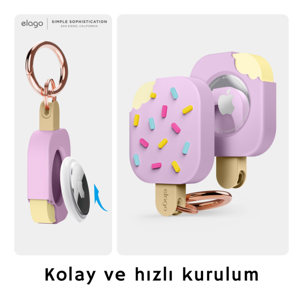 Elago Apple AirTag Uyumlu Silikon Dondurma Kılıf  - Lavanta - Görsel 2